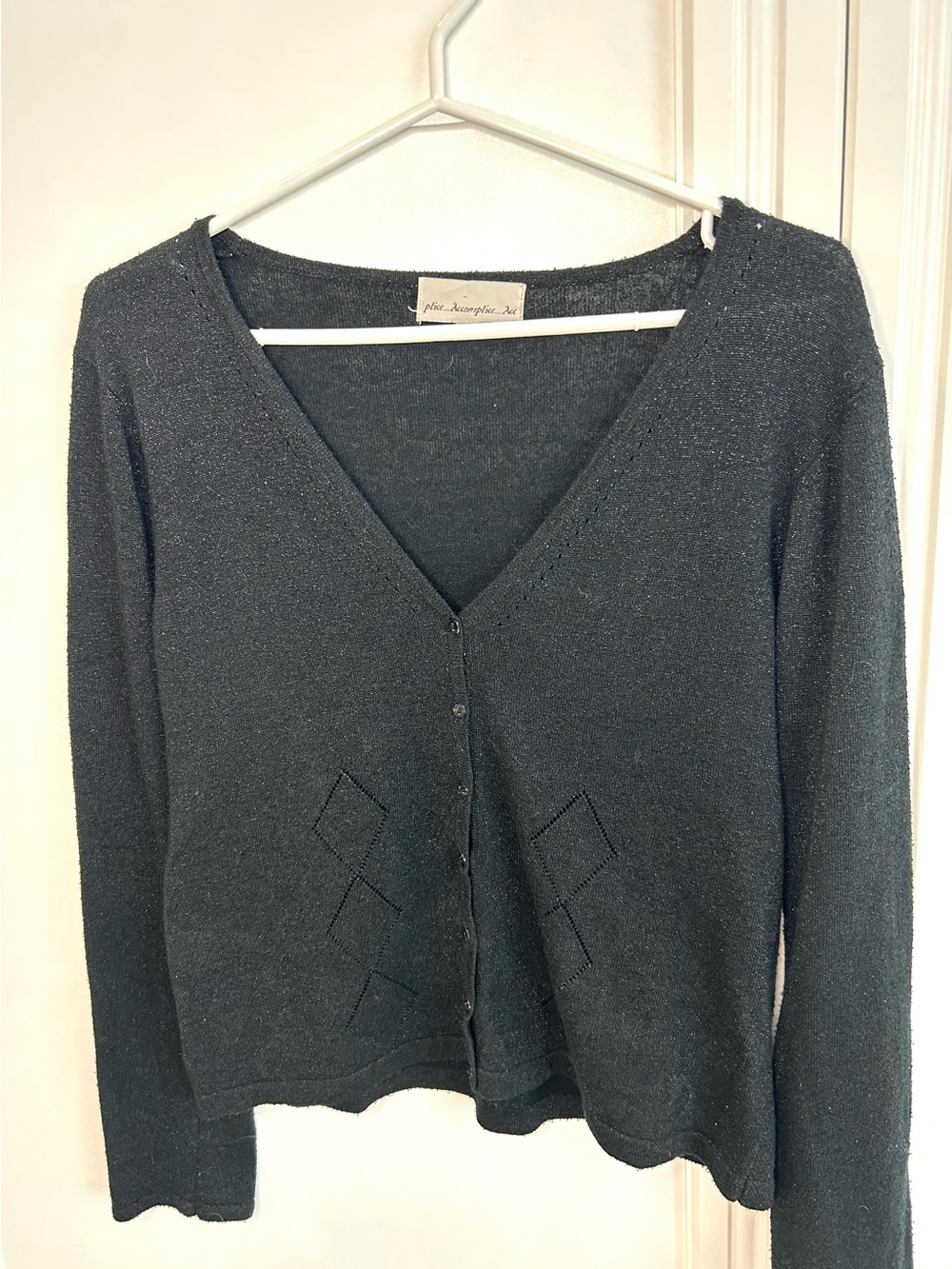 Vintage V-Neck Black Button-Front Women's Cardigan